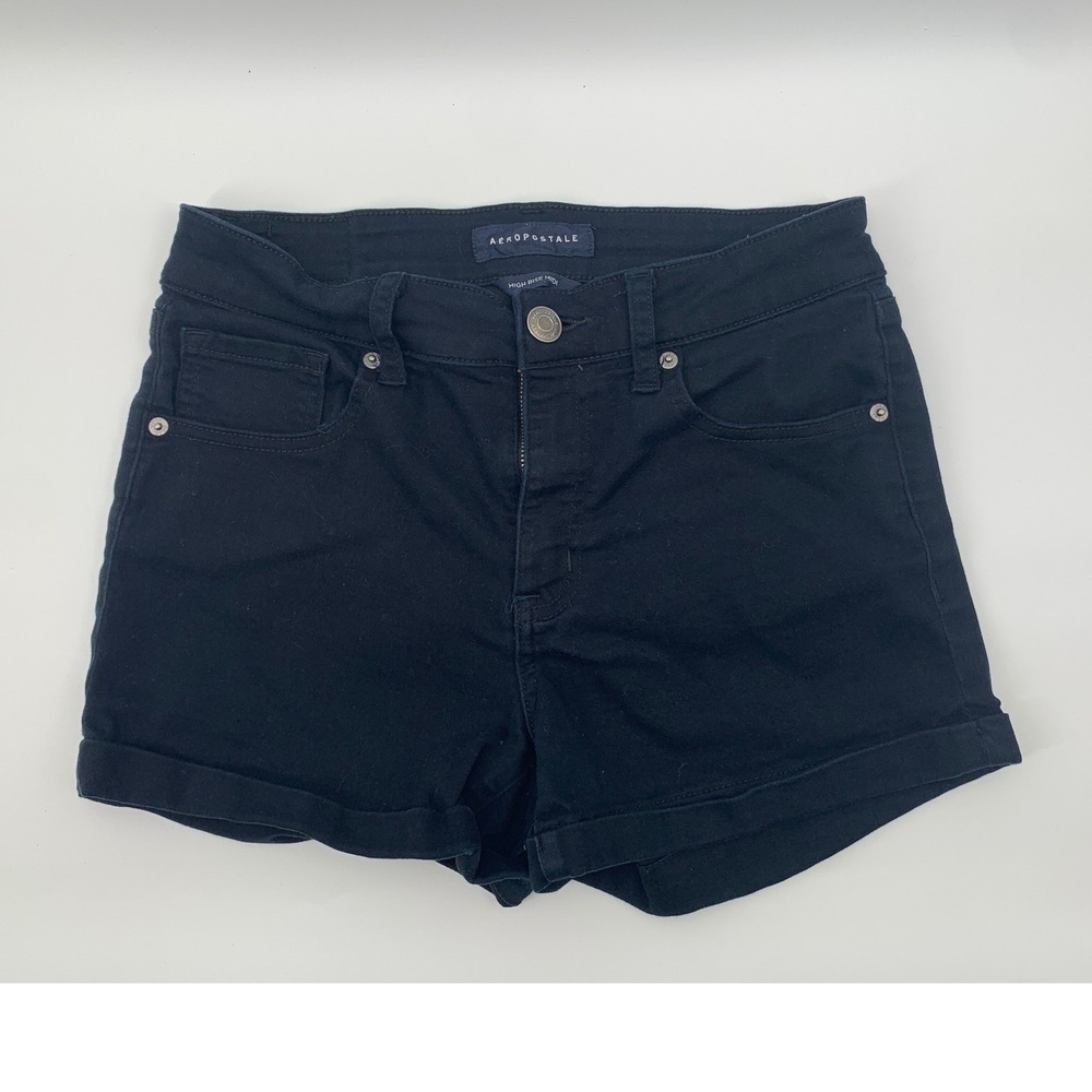 Aeropostale High Rise Midi Shorts‎ Womens 8 Navy Blue Cuffed Denim Stretch